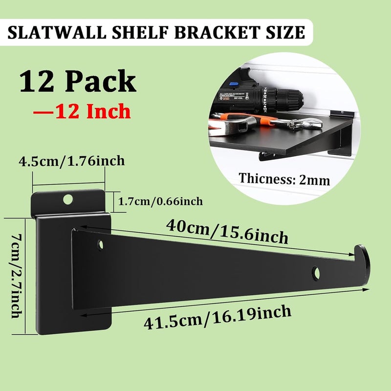 APOCHON 12 Pack Slatwall Shelf Bracket 12 inch, Heavy Duty Slatwall Knife Shelf Bracket for Slat Wall, Metal Slatwall Accessories with Lip for Slatwall Panels Shelving Display Home Commercial - Image 2